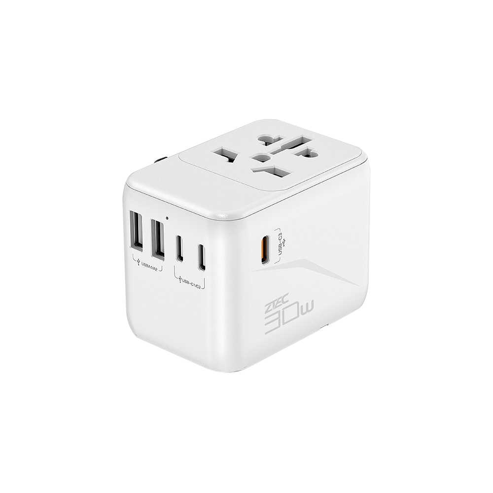 หัวแปลงปลั๊กไฟ พร้อมพอร์ตชาร์จในตัว ZTEC Travel Charger 30W สีขาว (รองรับกระแสไฟ 160 ประเทศทั่วโลก)_0